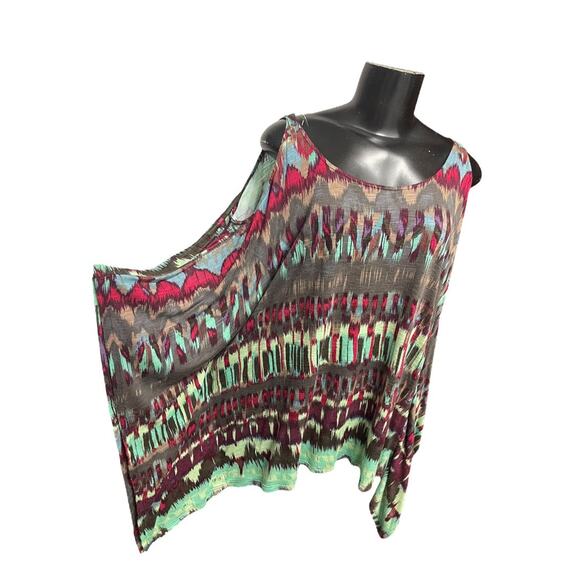 Small Ella Moss Cold Shoulder Flutter Sleeve Patterened Womens Top - Picture 6 of 13